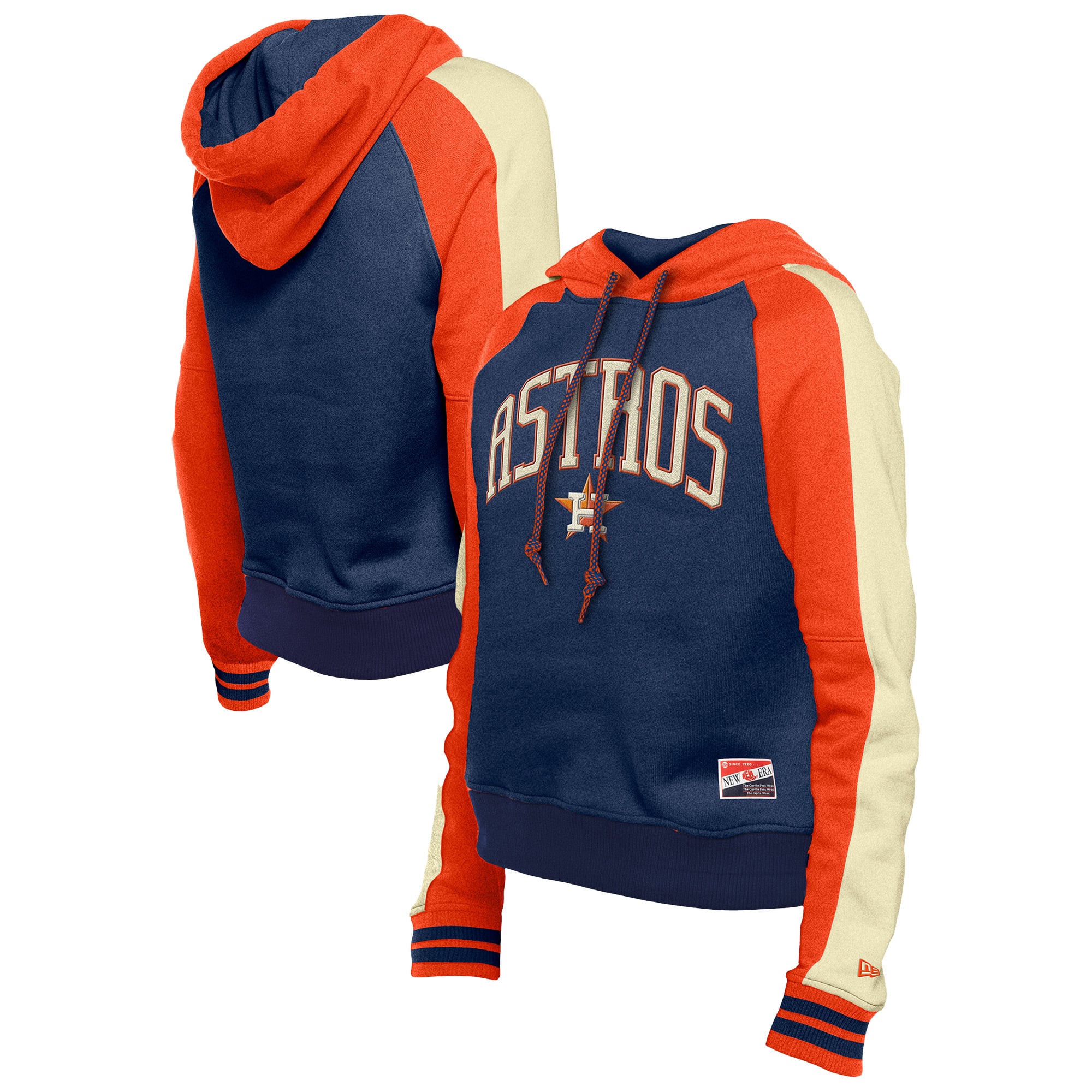Women's New Era Navy Houston Astros Cooperstown Collection Cropped Raglan Pullover Hoodie